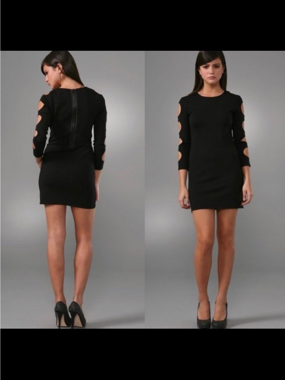 Alice + Olivia Black Cutout-Sleeve Mini Dress